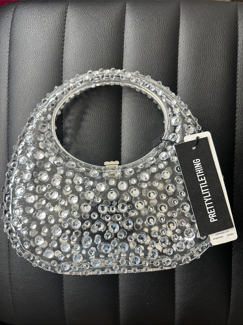 PRETTYLITTLETHING Crystal-Studded Clear Mini Handle Bag